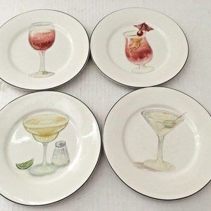4 American Atelier At Home Cocktail Theme Porcelain Appetizer Plates Set GUC